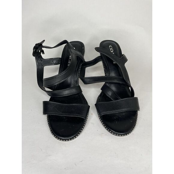 Coach Black Leather Open Toe Ankle Strap Heel Sandals Women Sz 7.5B US/38EU - Picture 2 of 13
